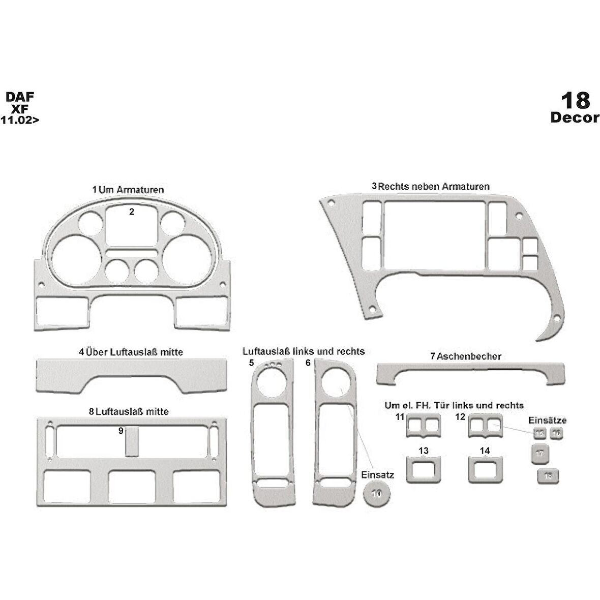 Meriç® Daf Xf Ön Torpido Kaplama 18 Parça 2002-2005