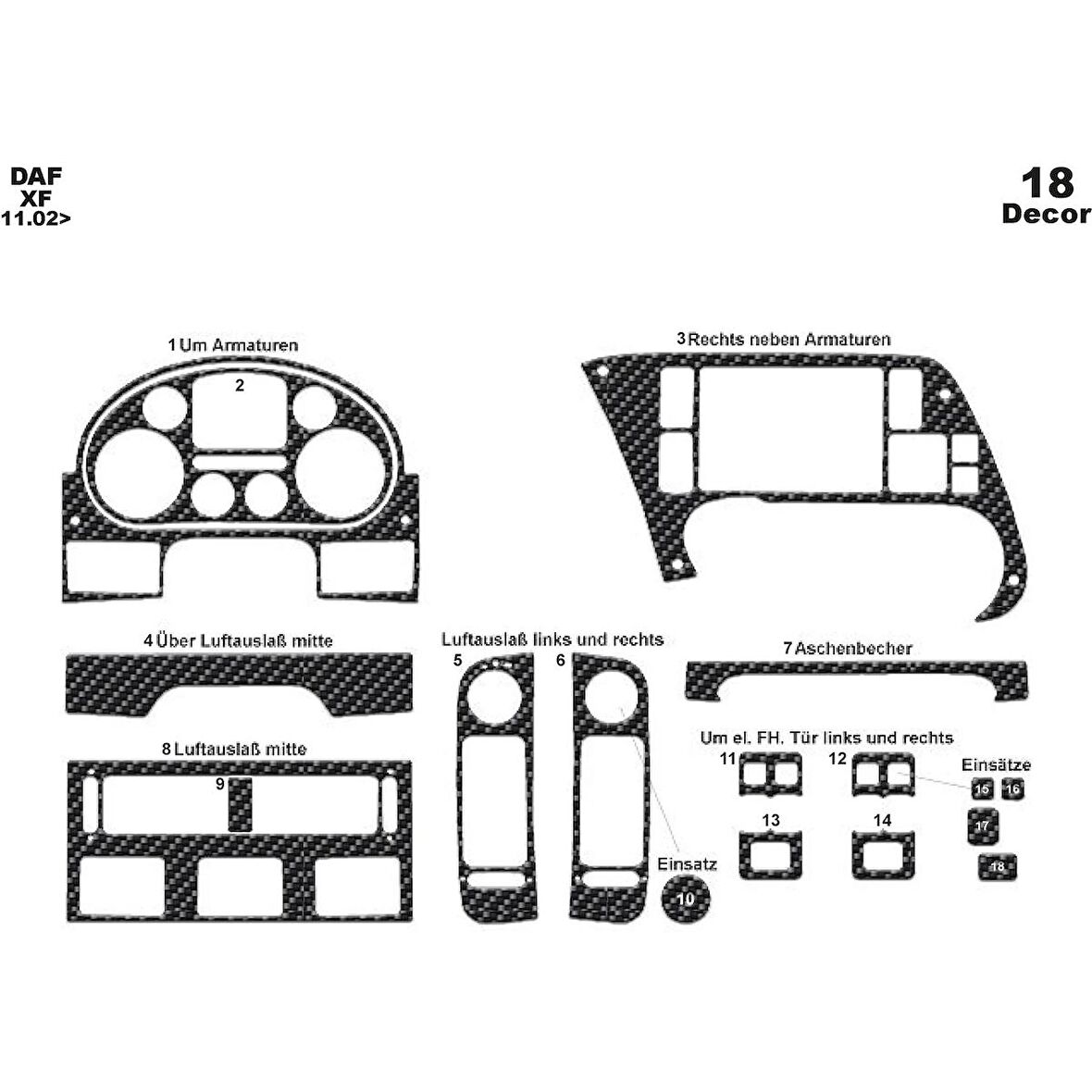 Meriç® Daf Xf Ön Torpido Kaplama 18 Parça 2002-2005