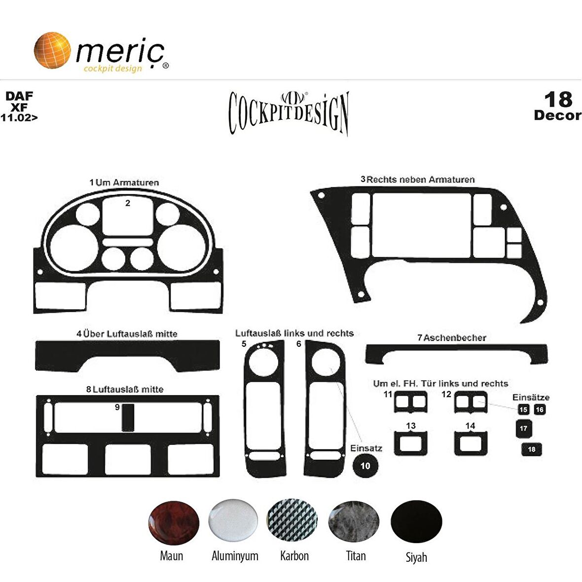 Meriç® Daf Xf Ön Torpido Kaplama 18 Parça 2002-2005