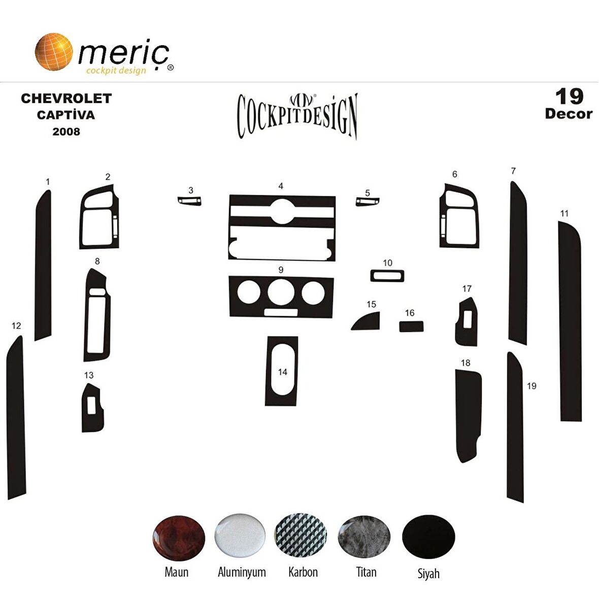 Meriç® Chevrolet Captiva Ön Torpido Kaplama 19 Parça 2007-2012