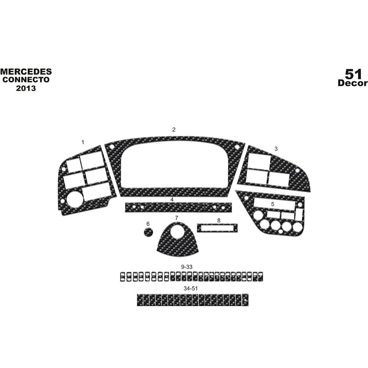 Meriç® Mercedes Connecto Ön Torpido Kaplama 51 Parça 2012-›
