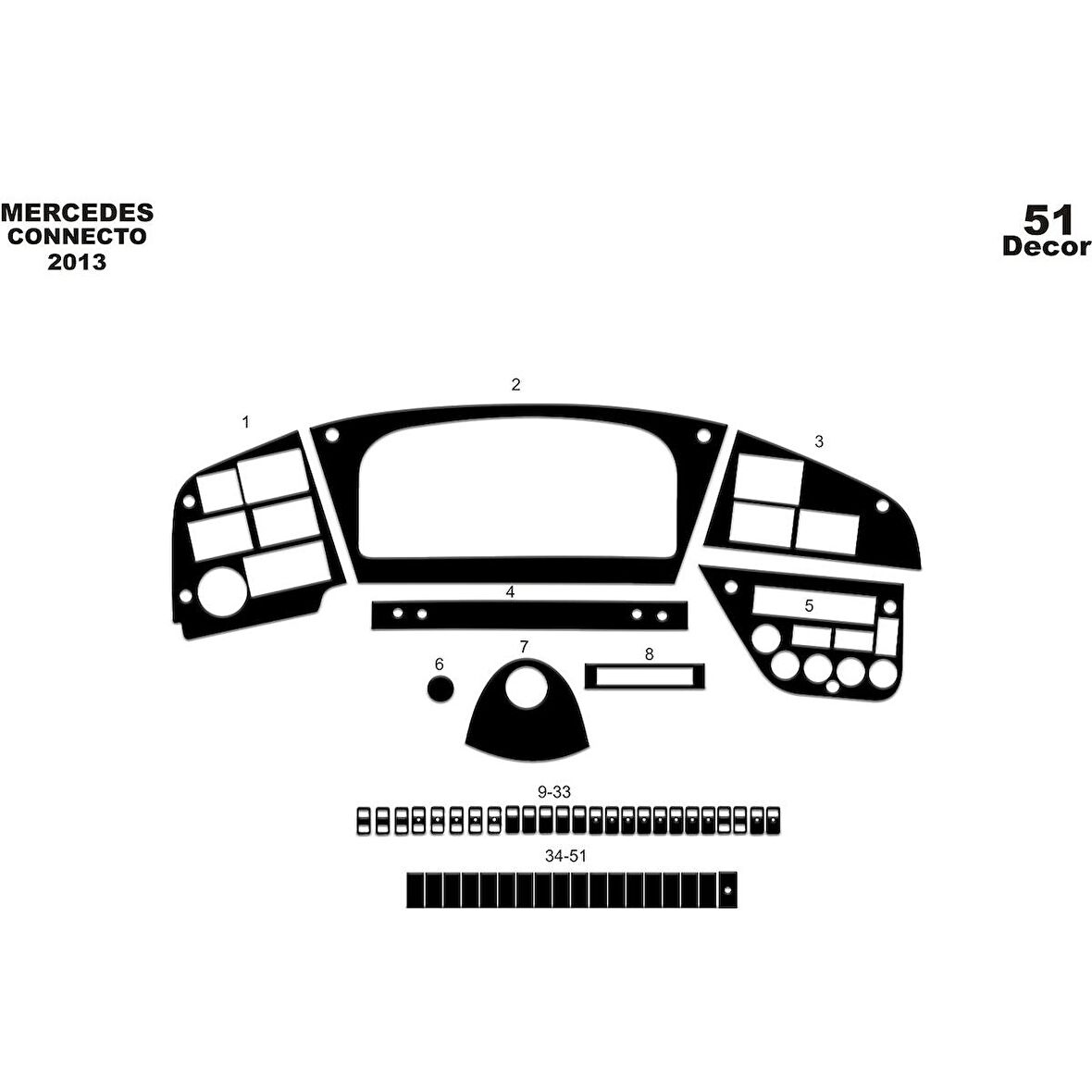 Meriç® Mercedes Connecto Ön Torpido Kaplama 51 Parça 2012-›