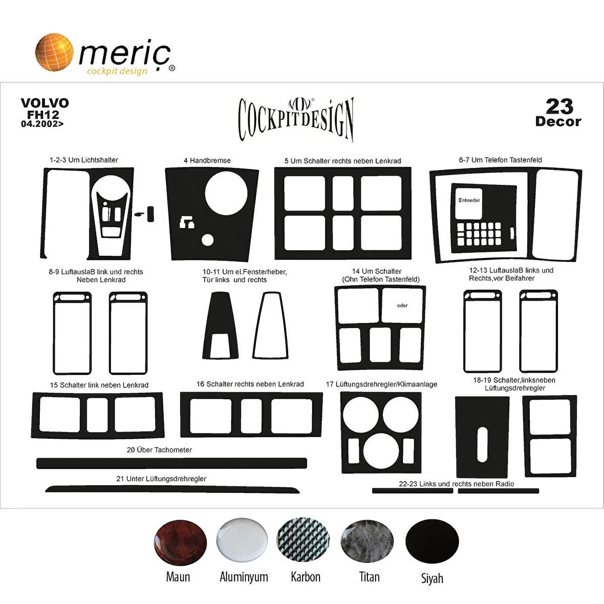 Meriç® Volvo Fh 12 Ön Torpido Kaplama 23 Parça 2002-2016