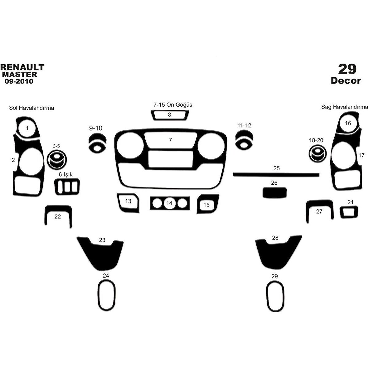 Meriç® Renault Master/Movano/Interstar Ön Torpido Kaplama 29 Parça 2010-2019