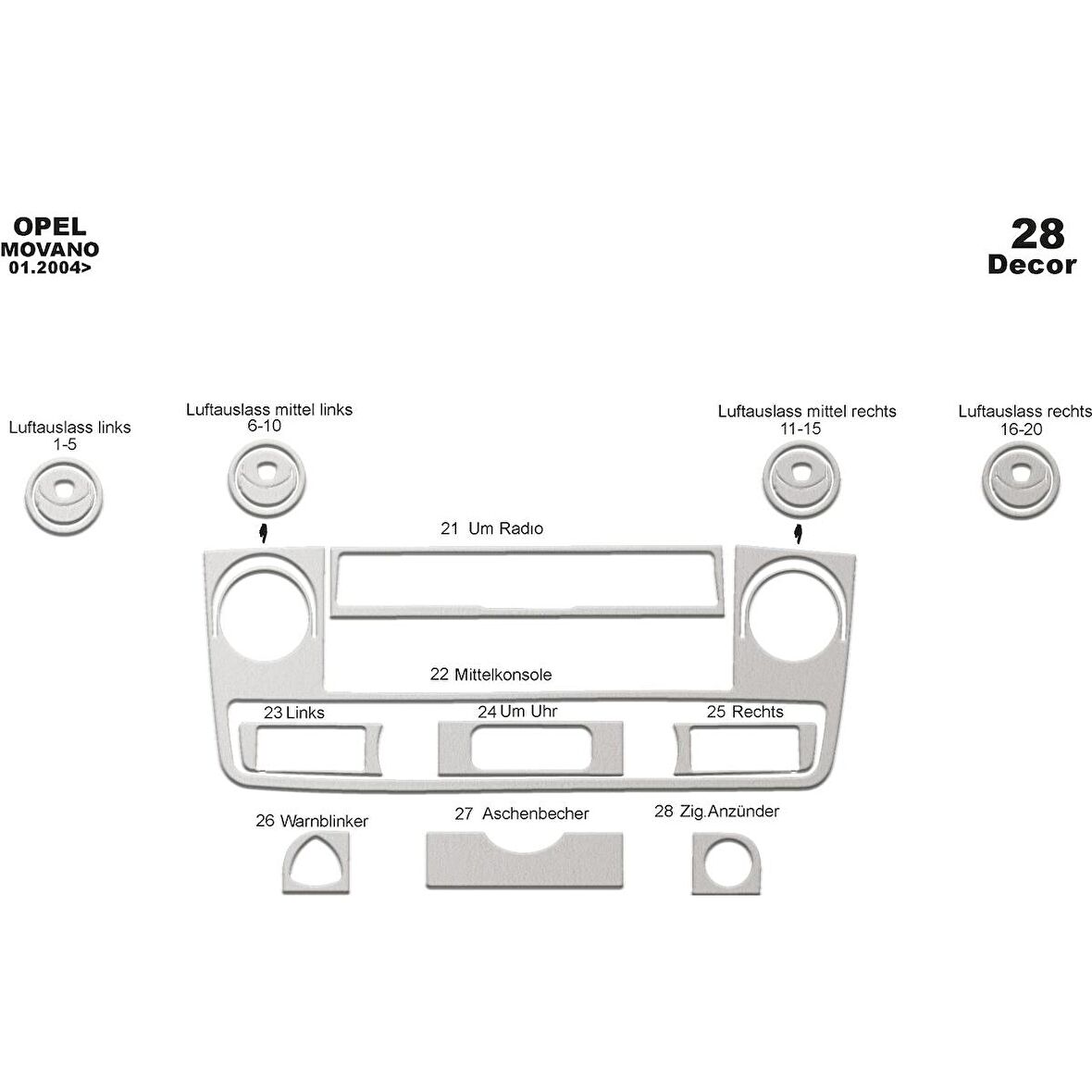 Meriç® Renault Master/Movano/Interstar Ön Torpido Kaplama 28 Parça 2004-2009