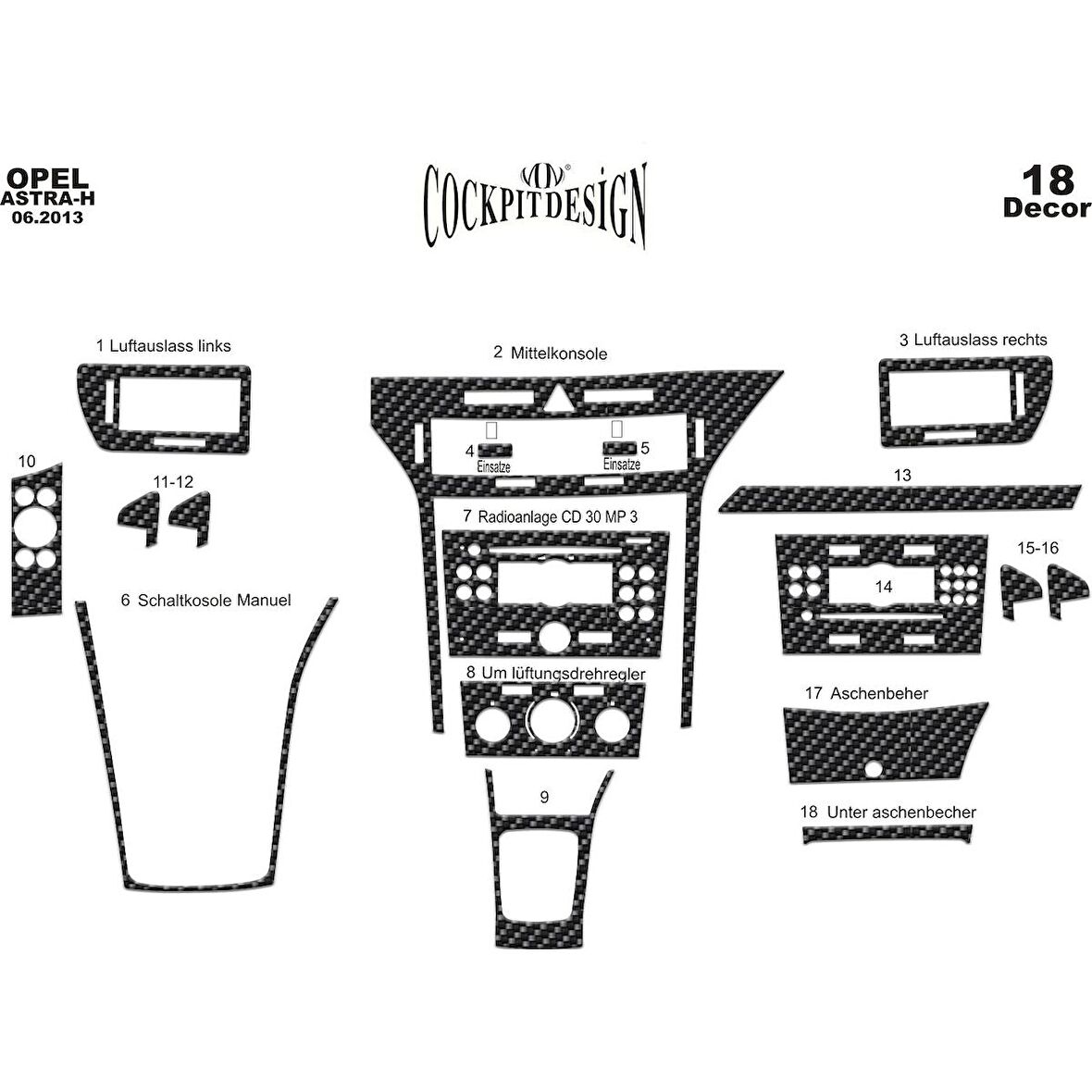 Meriç® Opel Astra H Ön Torpido Kaplama 18 Parça 2004-2015
