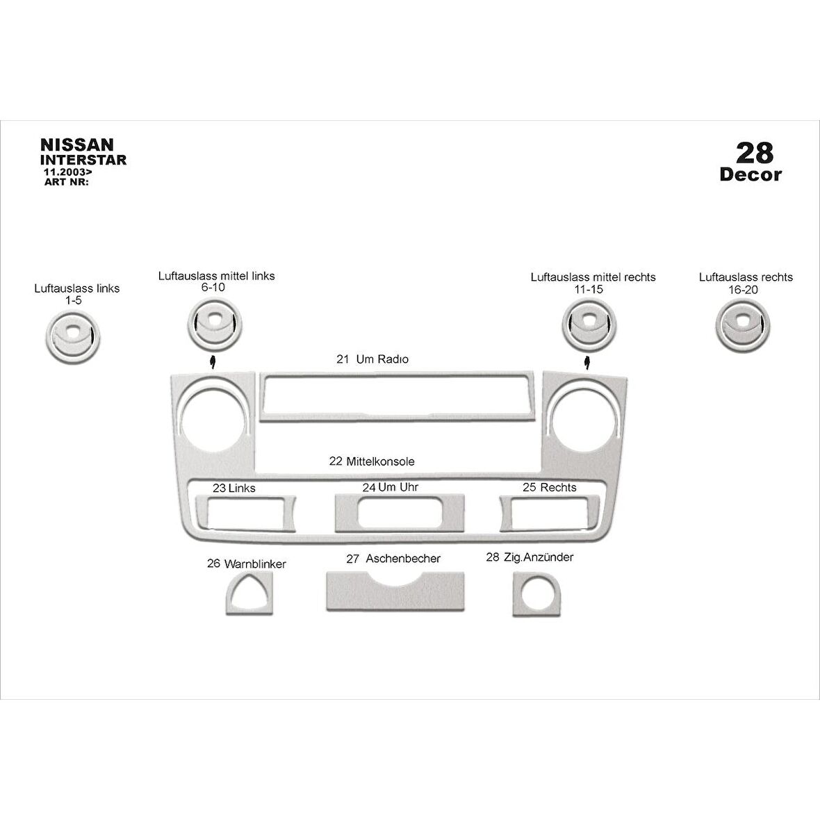 Meriç® Nissan Interstar Ön Torpido Kaplama 28 Parça 2003-2009