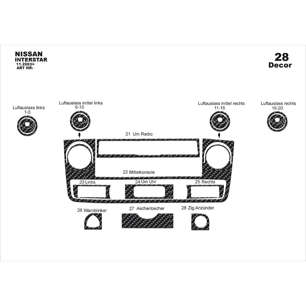 Meriç® Nissan Interstar Ön Torpido Kaplama 28 Parça 2003-2009