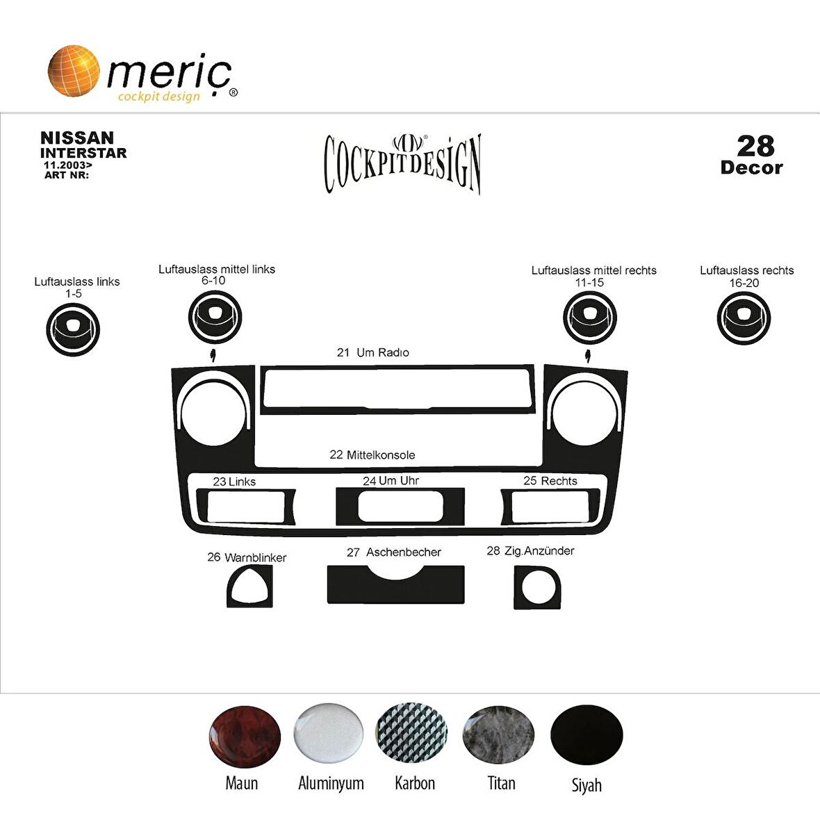 Meriç® Nissan Interstar Ön Torpido Kaplama 28 Parça 2003-2009