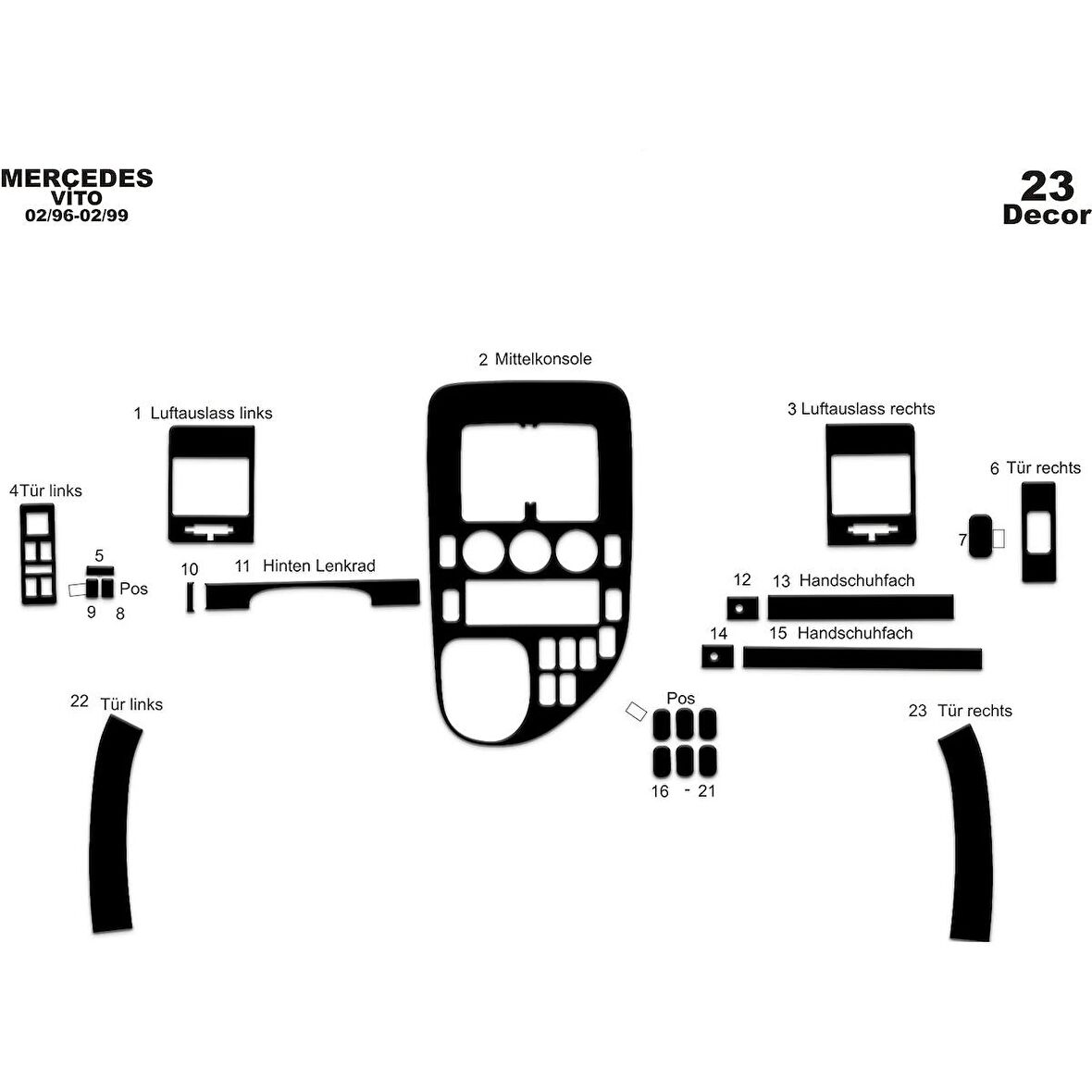 Meriç® Mercedes Vito Panelvan Ön Torpido Kaplama 23 Parça 1996-1999