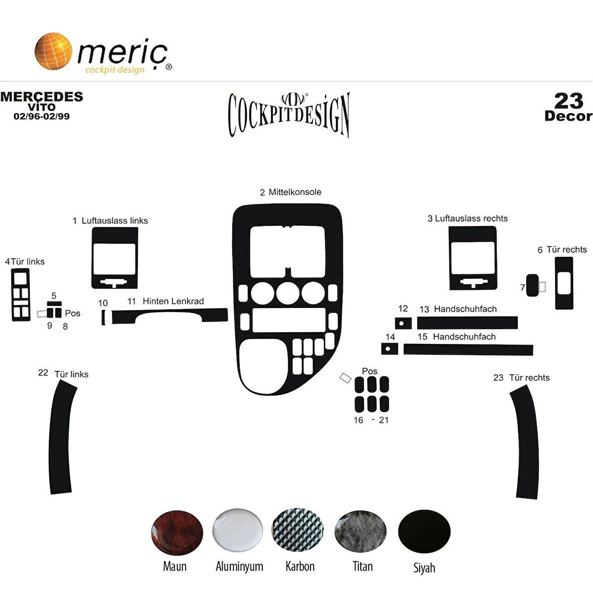 Meriç® Mercedes Vito Panelvan Ön Torpido Kaplama 23 Parça 1996-1999