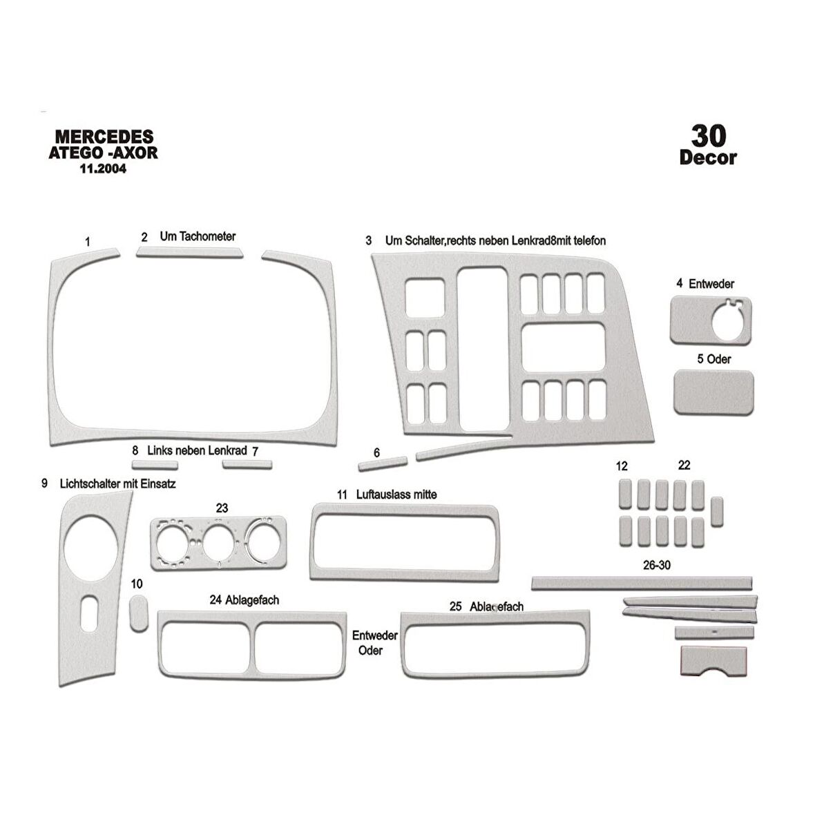 Meriç® Mercedes Atego Ön Torpido Kaplama 30 Parça 2004->