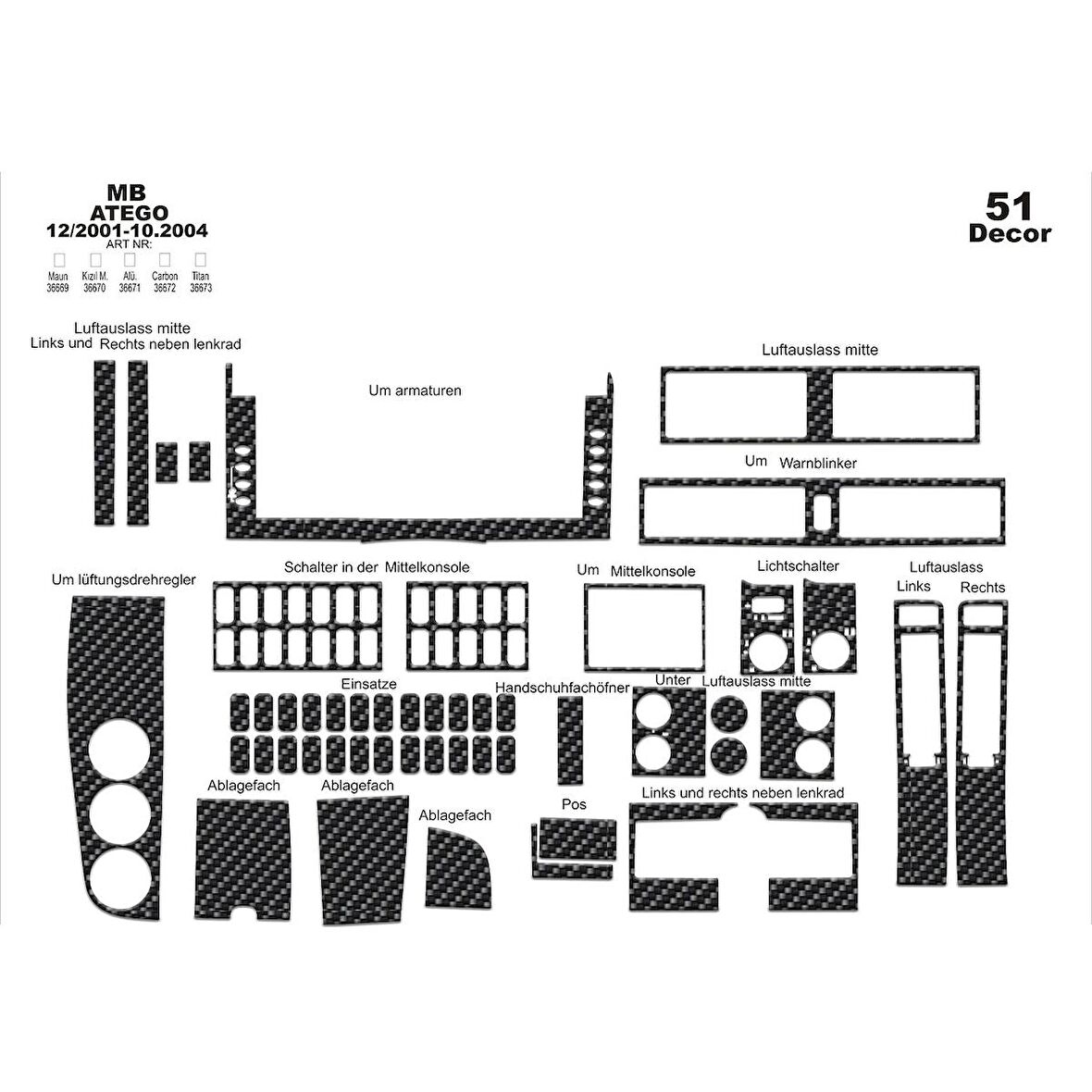 Meriç® Mercedes Atego Ön Torpido Kaplama 51 Parça 2001-2004