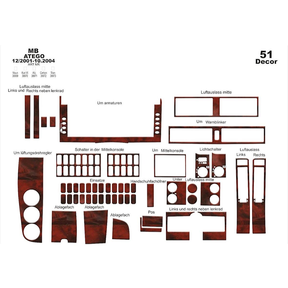 Meriç® Mercedes Atego Ön Torpido Kaplama 51 Parça 2001-2004
