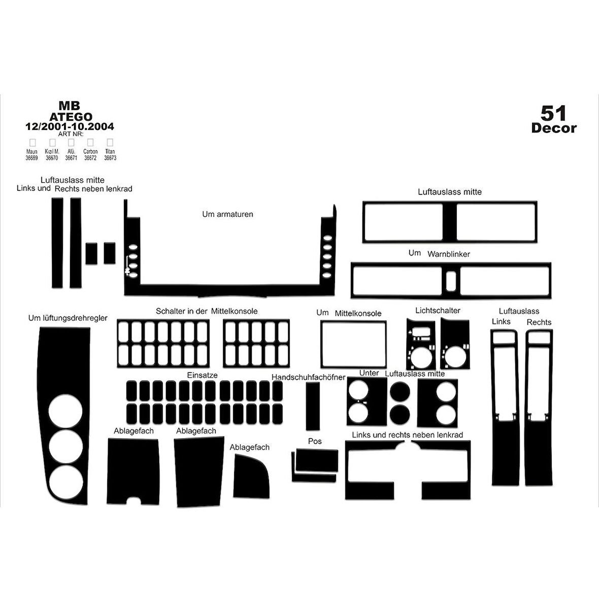 Meriç® Mercedes Atego Ön Torpido Kaplama 51 Parça 2001-2004
