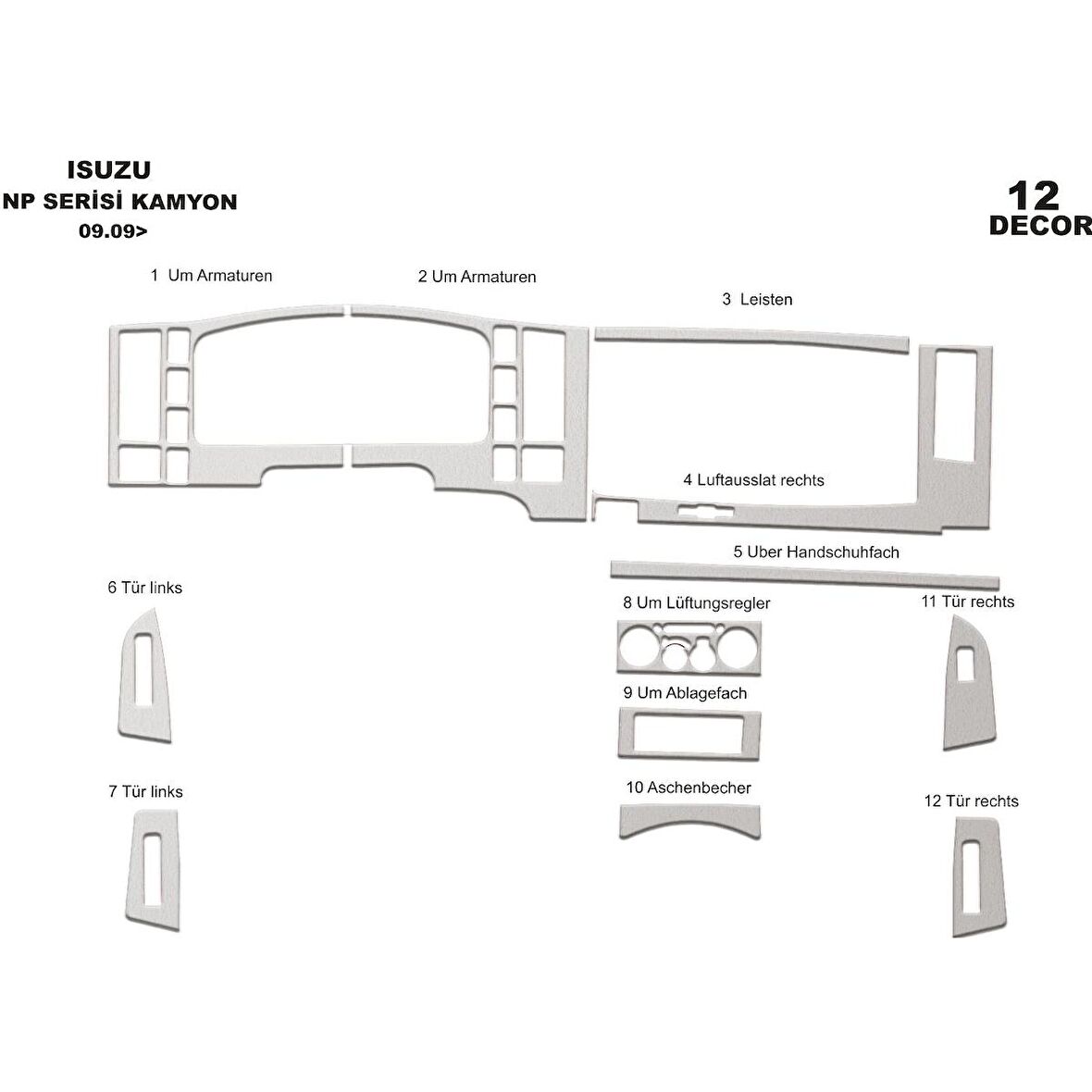 Meriç® Isuzu Npr Serisi Ön Torpido Kaplama 12 Parça 2009-›