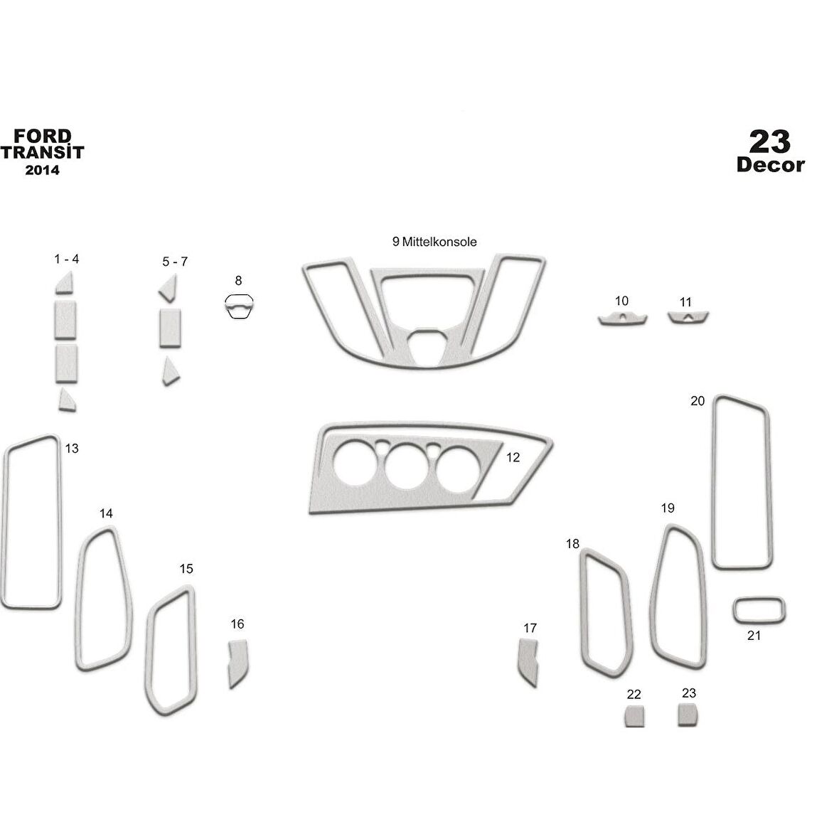 Meriç® Ford Transit Ön Torpido Kaplama 23 Parça 2014-2019