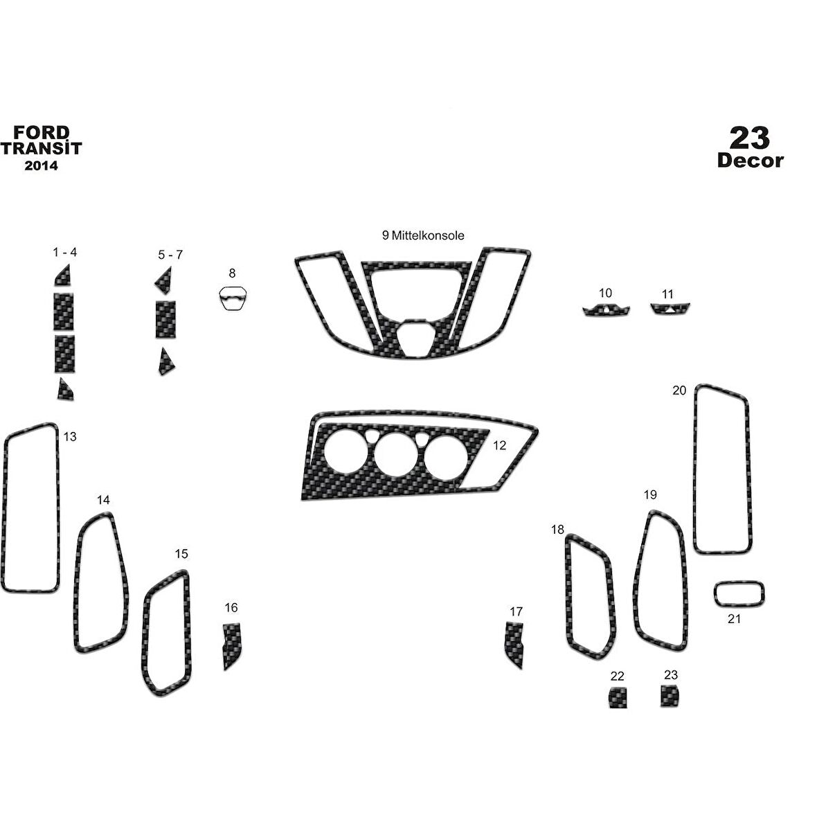 Meriç® Ford Transit Ön Torpido Kaplama 23 Parça 2014-2019