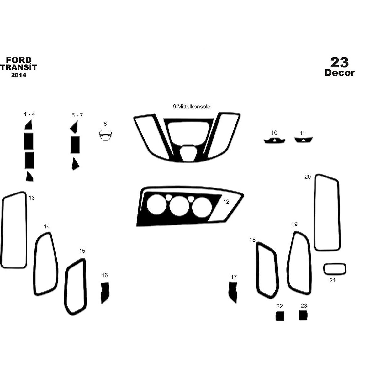 Meriç® Ford Transit Ön Torpido Kaplama 23 Parça 2014-2019
