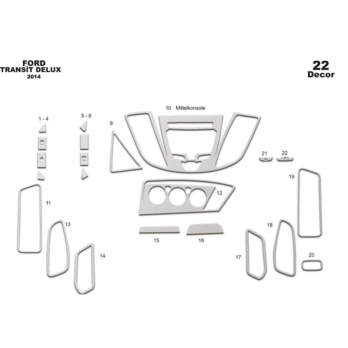 Meriç® Ford Transit Delux Ön Torpido Kaplama 22 Parça 2014-2019