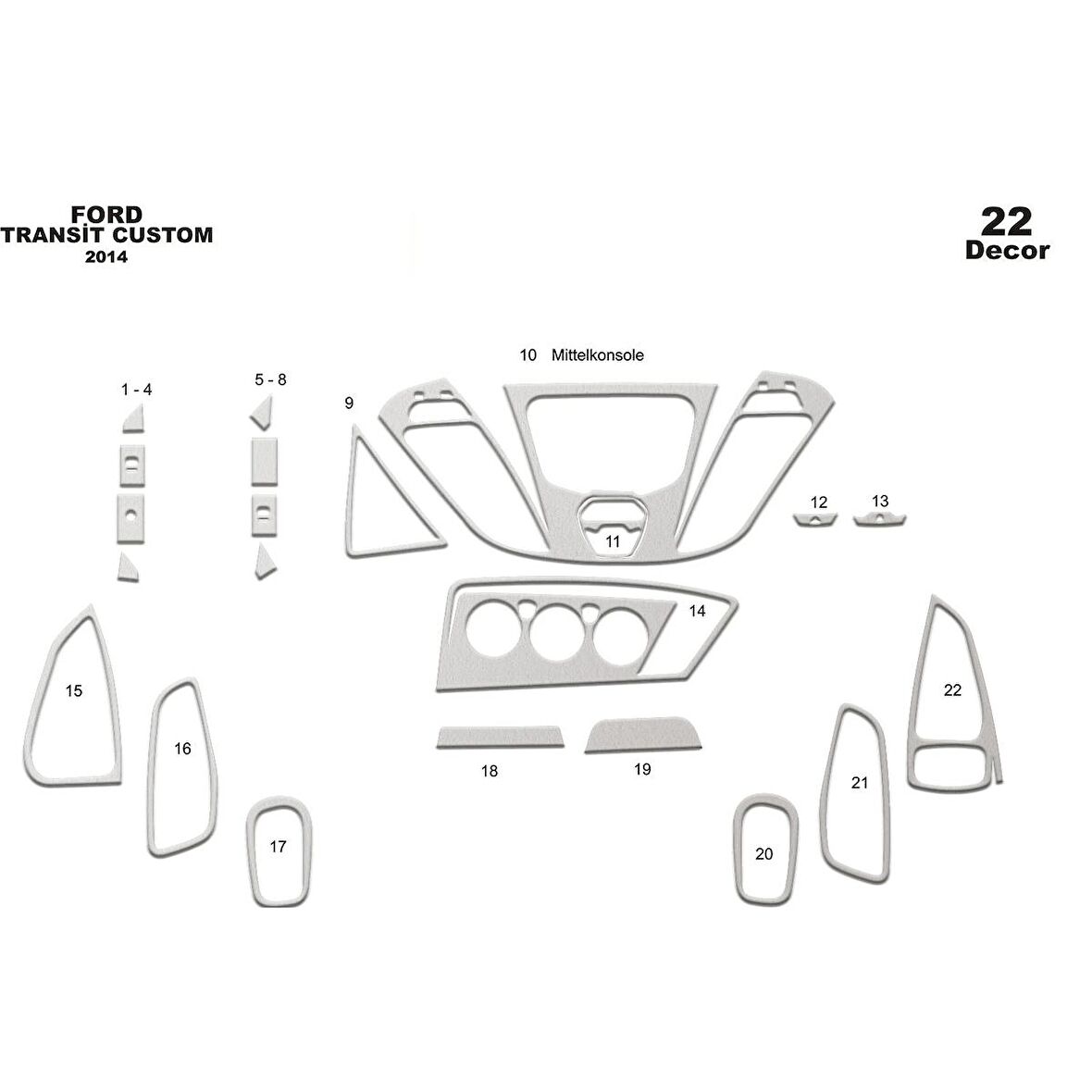 Meriç® Ford Transit Custom Ön Torpido Kaplama 22 Parça 2014-2017