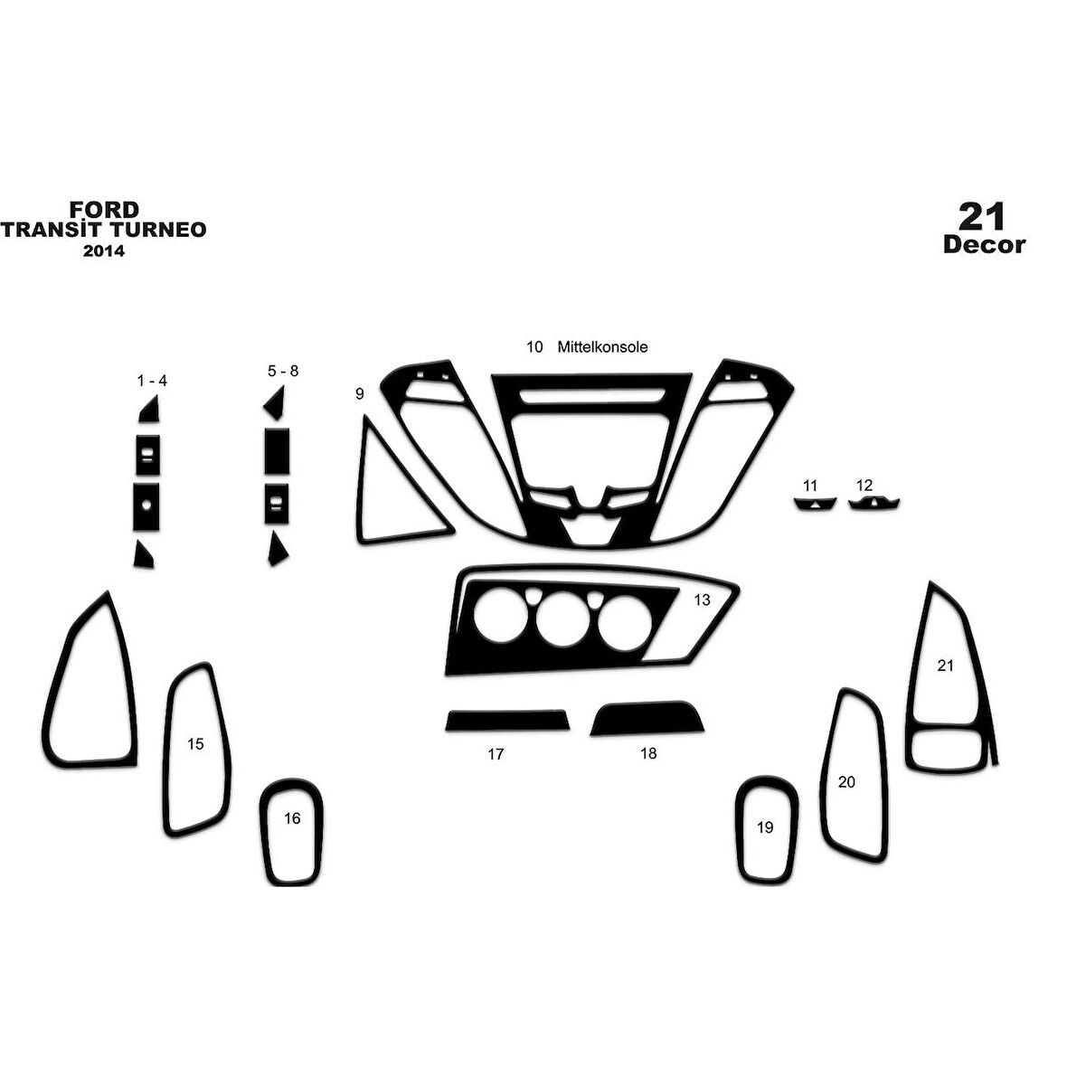 Meriç® Ford Custom Tourneo Ön Torpido Kaplama 21 Parça 2014-›