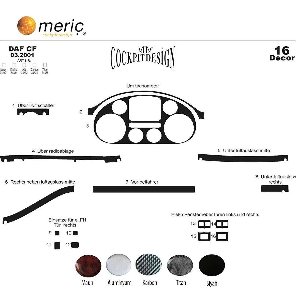Meriç® Daf Cf Ön Torpido Kaplama 16 Parça 2001-2010
