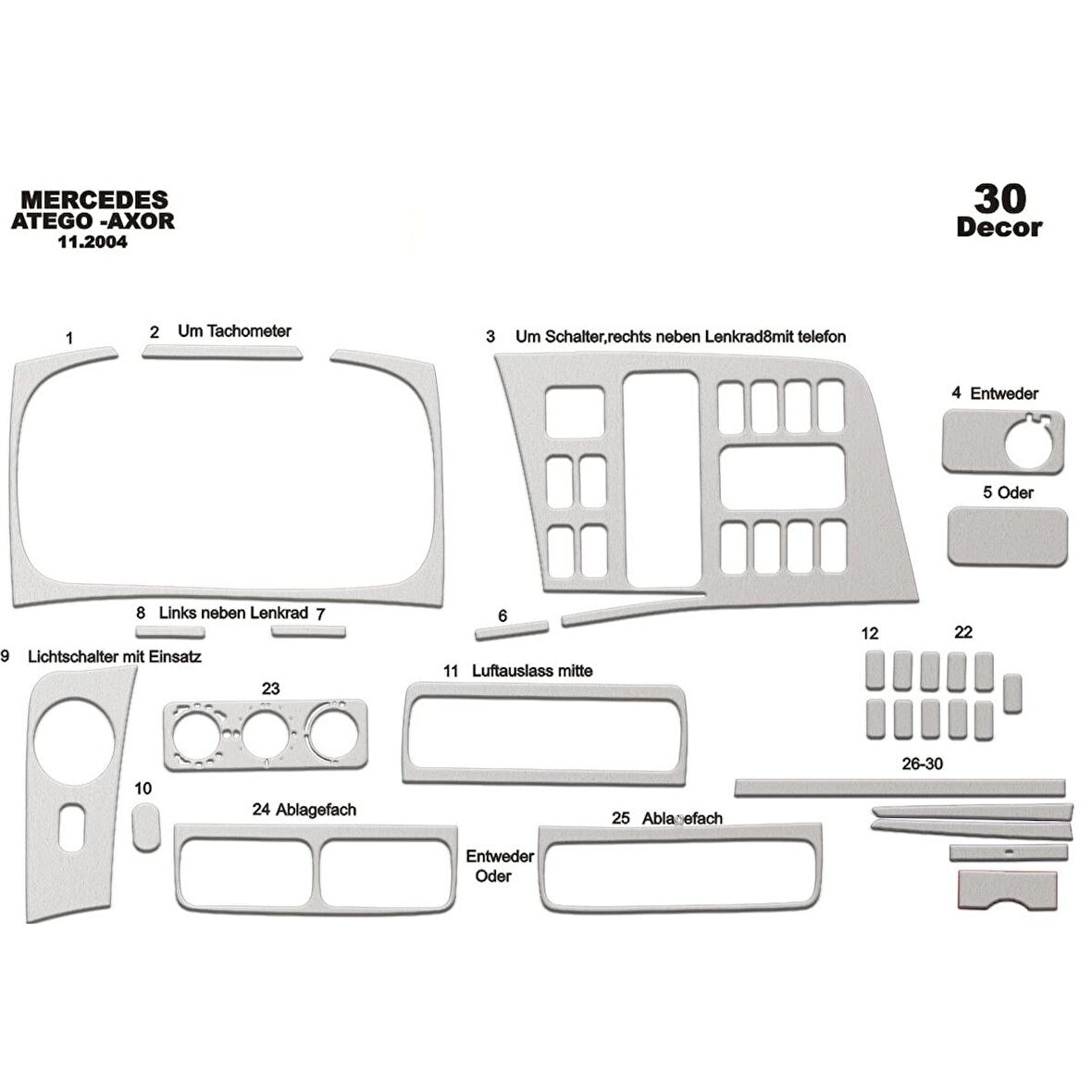 Meriç® Mercedes Axor Ön Torpido Kaplama 30 Parça 2004-›