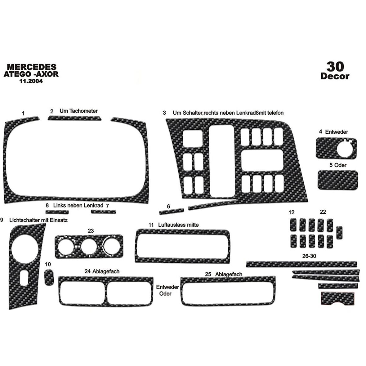 Meriç® Mercedes Axor Ön Torpido Kaplama 30 Parça 2004-›