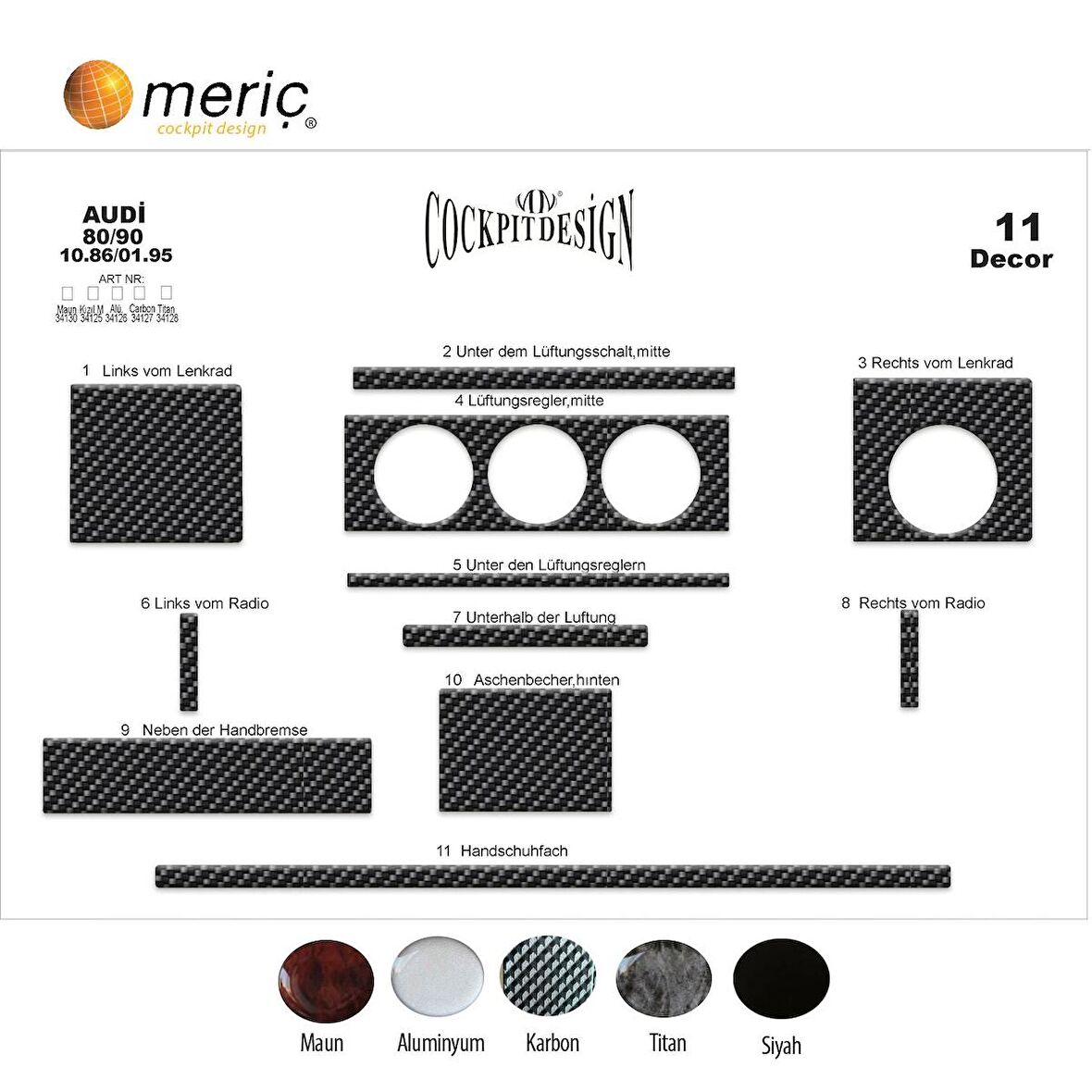 Meriç® Audi 80-90 Ön Torpido Kaplama 11 Parça 1986-1995