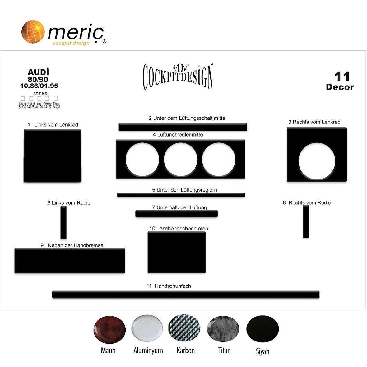 Meriç® Audi 80-90 Ön Torpido Kaplama 11 Parça 1986-1995