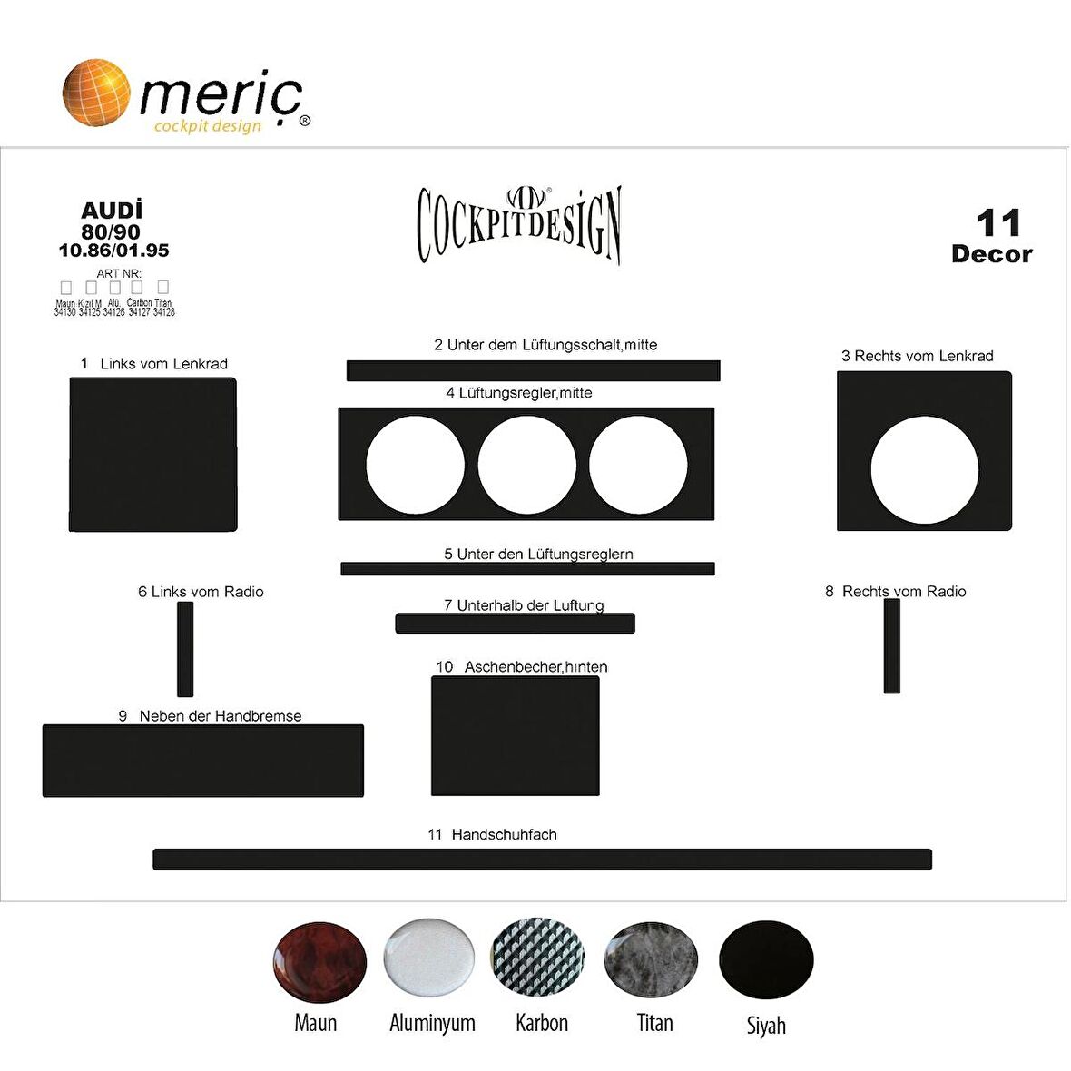 Meriç® Audi 80-90 Ön Torpido Kaplama 11 Parça 1986-1995