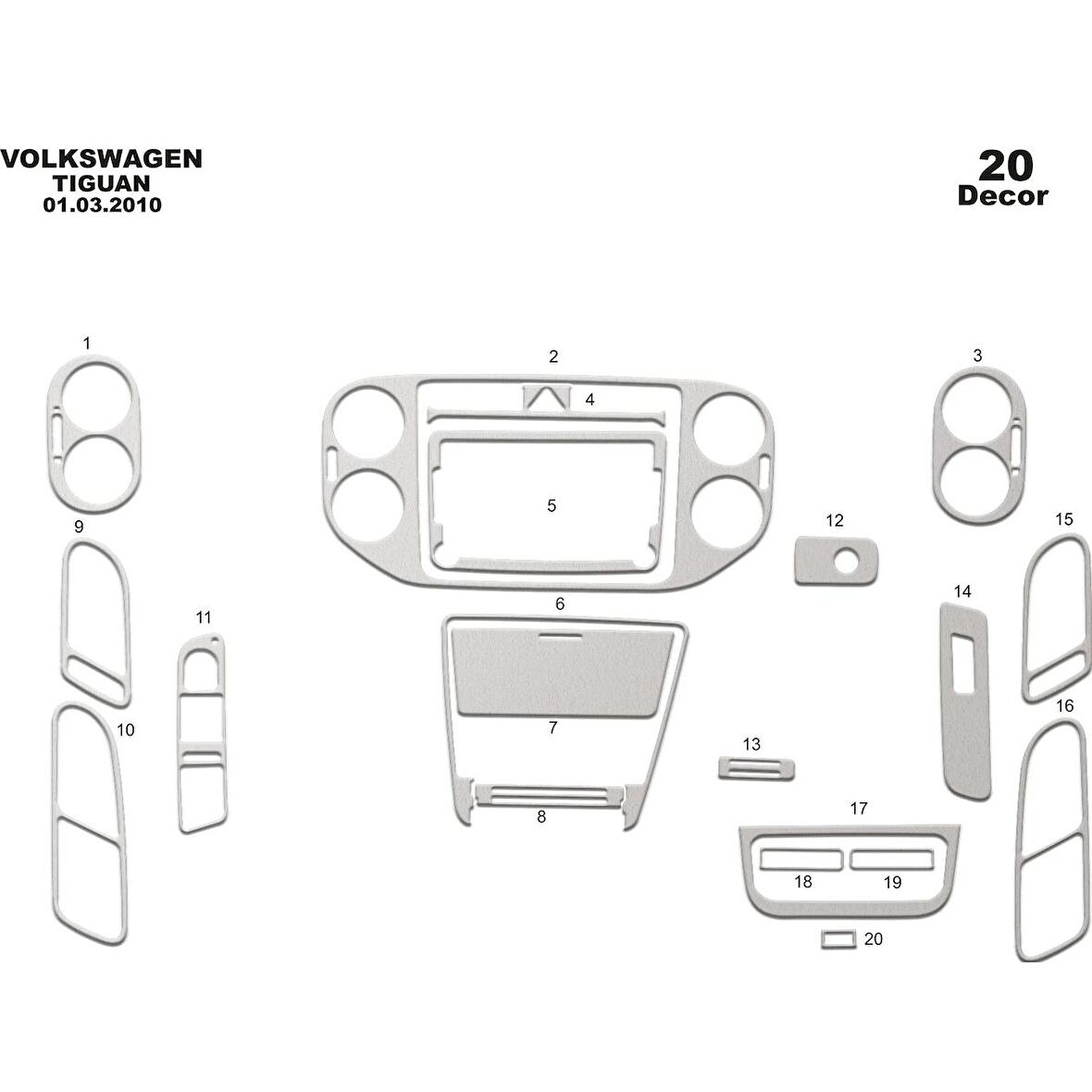 Meriç® Volkswagen Tiguan Ön Torpido Kaplama 20 Parça 2011-2015