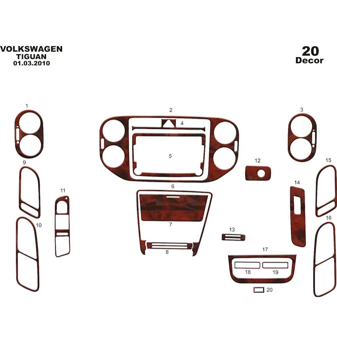 Meriç® Volkswagen Tiguan Ön Torpido Kaplama 20 Parça 2011-2015