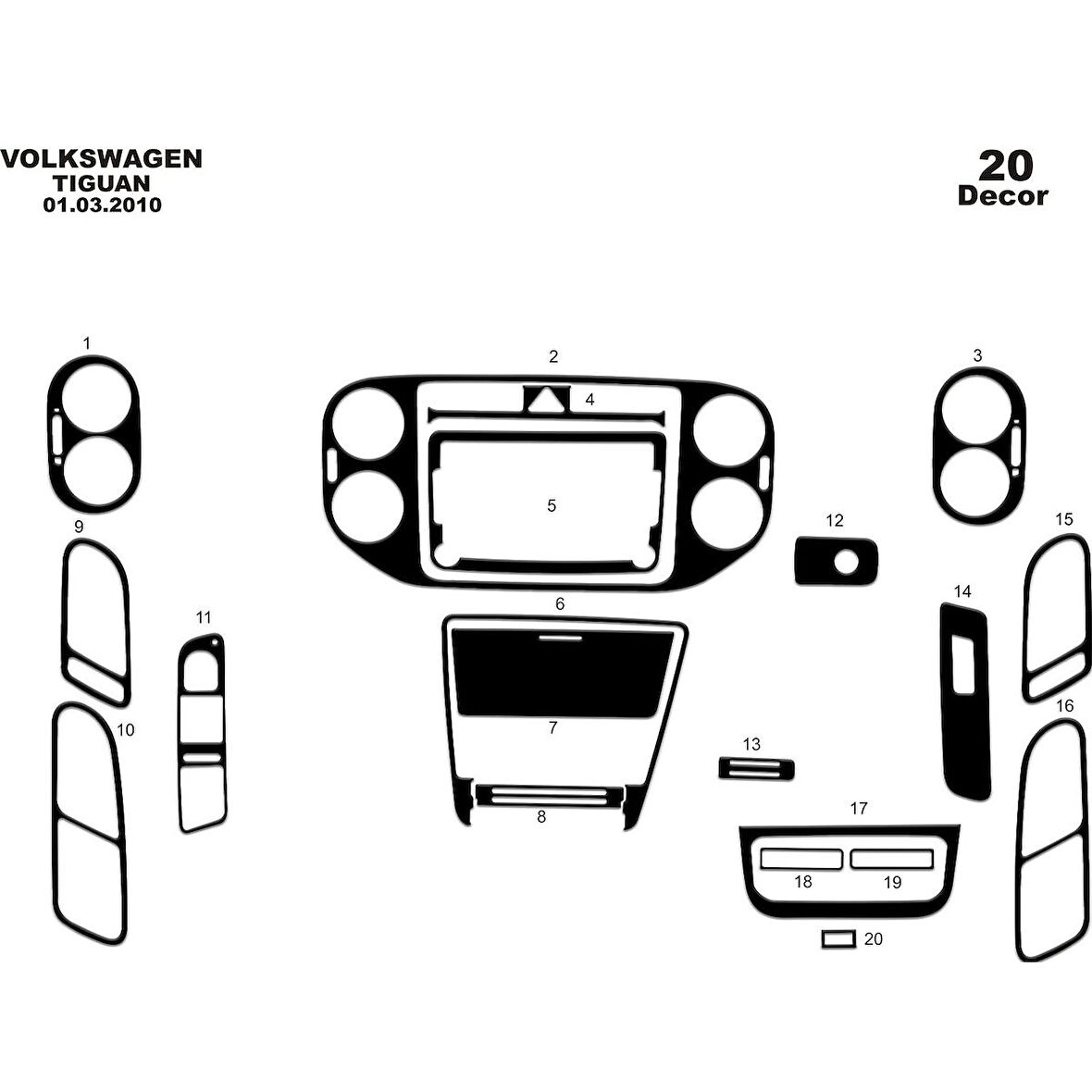 Meriç® Volkswagen Tiguan Ön Torpido Kaplama 20 Parça 2011-2015
