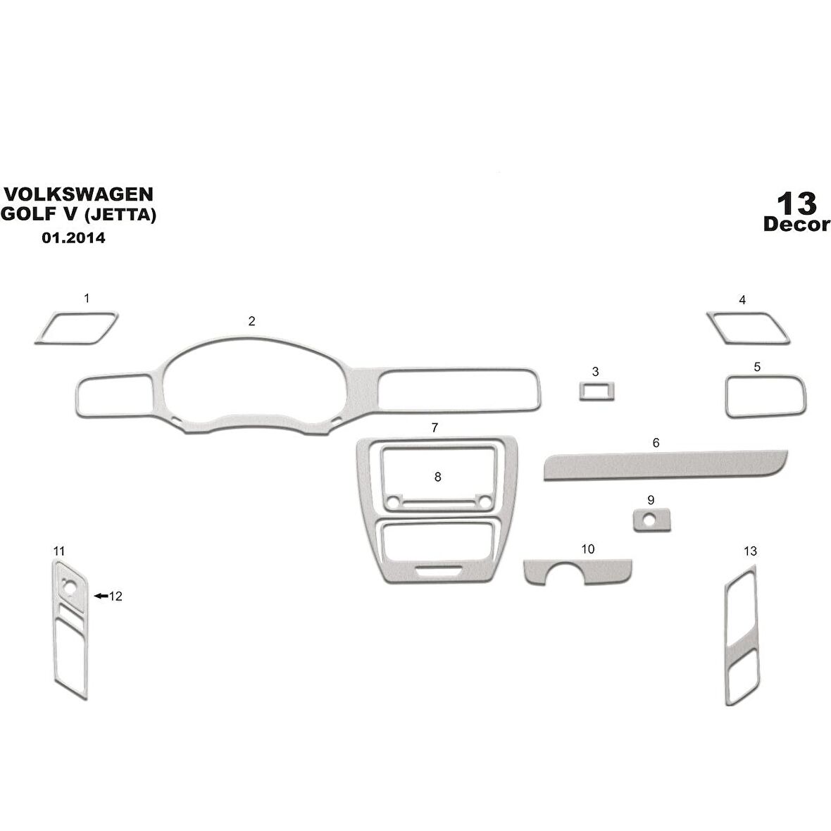 Meriç® Volkswagen Jetta Ön Torpido Kaplama 13 Parça 2013-›