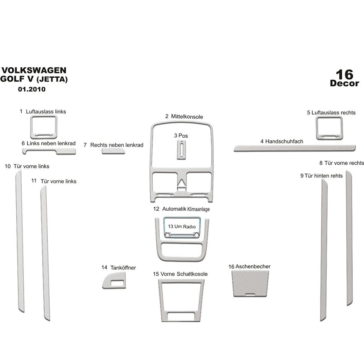 Meriç® Volkswagen Jetta Ön Torpido Kaplama 16 Parça 2010-2012