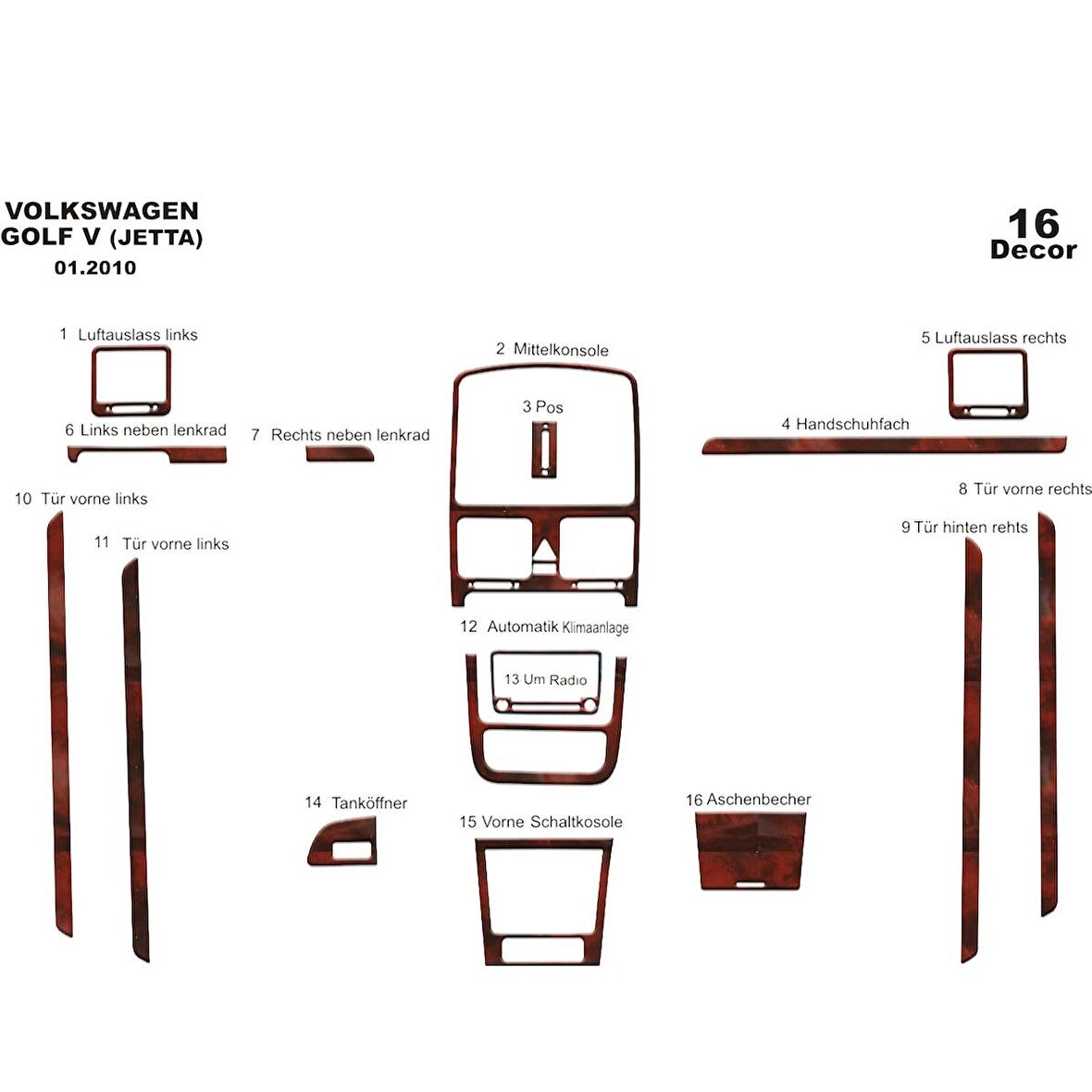 Meriç® Volkswagen Jetta Ön Torpido Kaplama 16 Parça 2010-2012