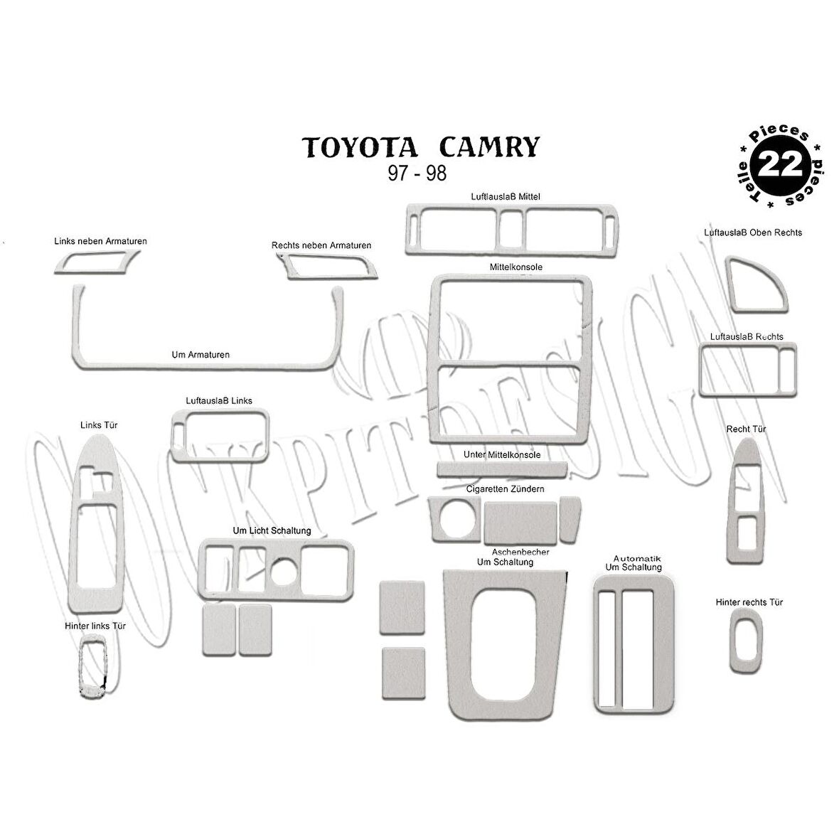Meriç® Toyota Camry Ön Torpido Kaplama 22 Parça 1997-1999
