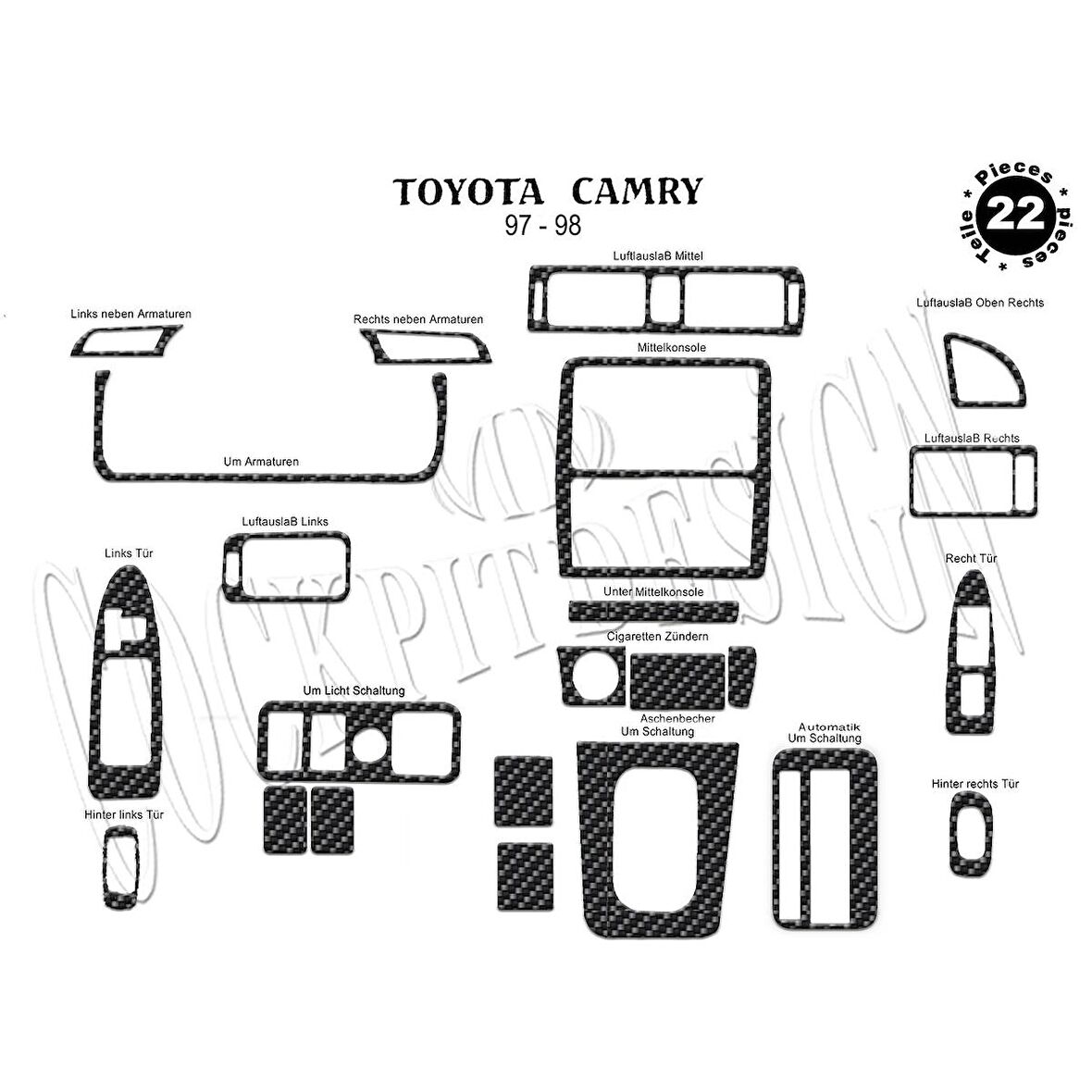 Meriç® Toyota Camry Ön Torpido Kaplama 22 Parça 1997-1999