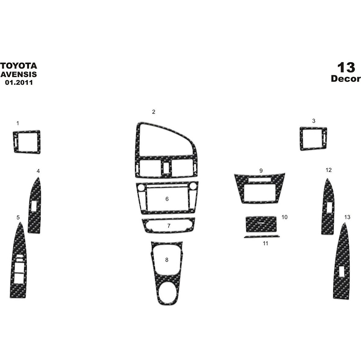 Meriç® Toyota Avensis Ön Torpido Kaplama 13 Parça 2011-2015