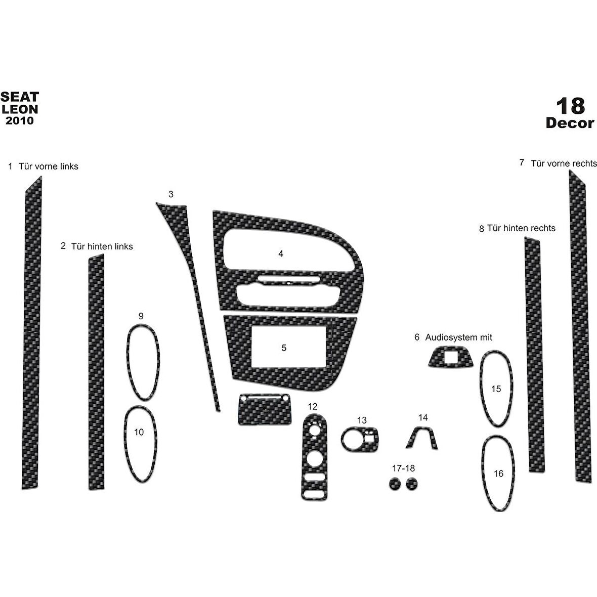 Meriç® Seat Leon Ön Torpido Kaplama 18 Parça 2010-2014