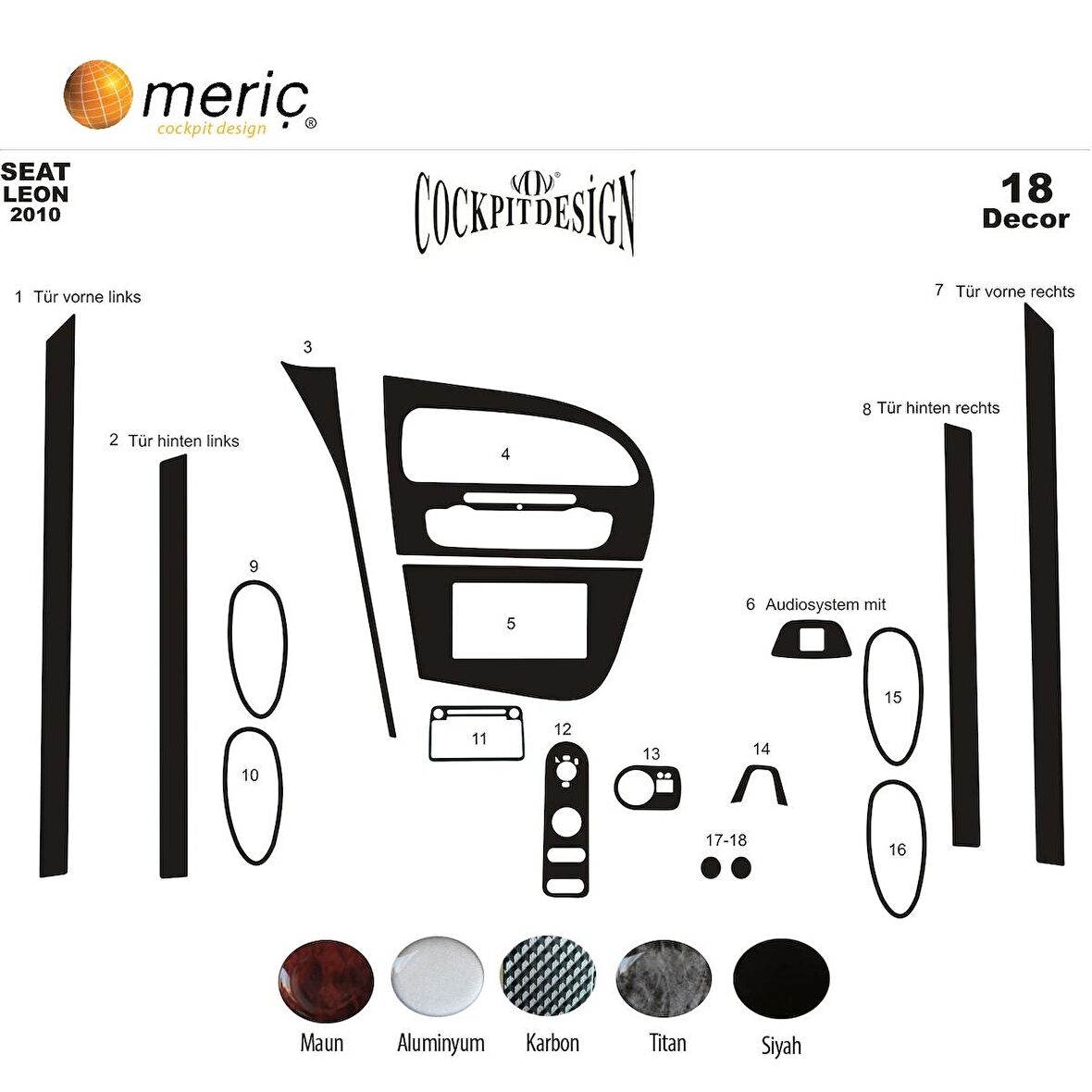 Meriç® Seat Leon Ön Torpido Kaplama 18 Parça 2010-2014
