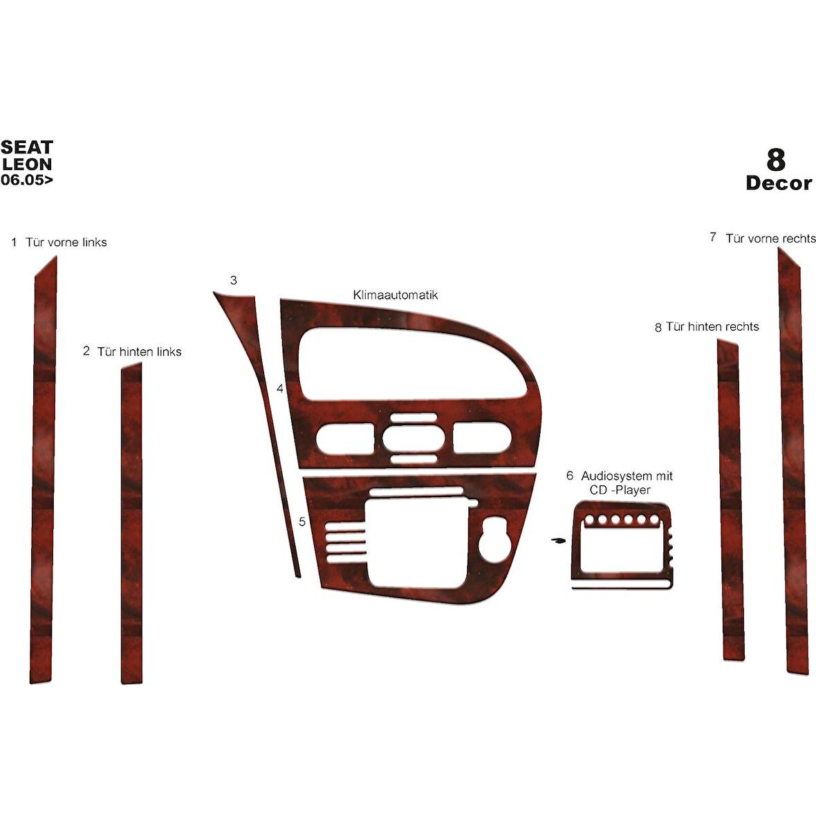 Meriç® Seat Leon Ön Torpido Kaplama 8 Parça 2005-2010