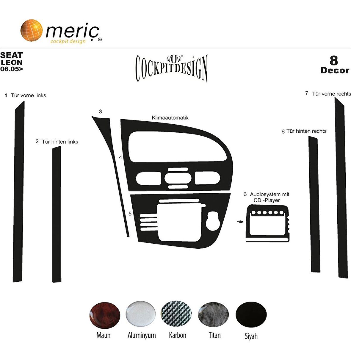 Meriç® Seat Leon Ön Torpido Kaplama 8 Parça 2005-2010