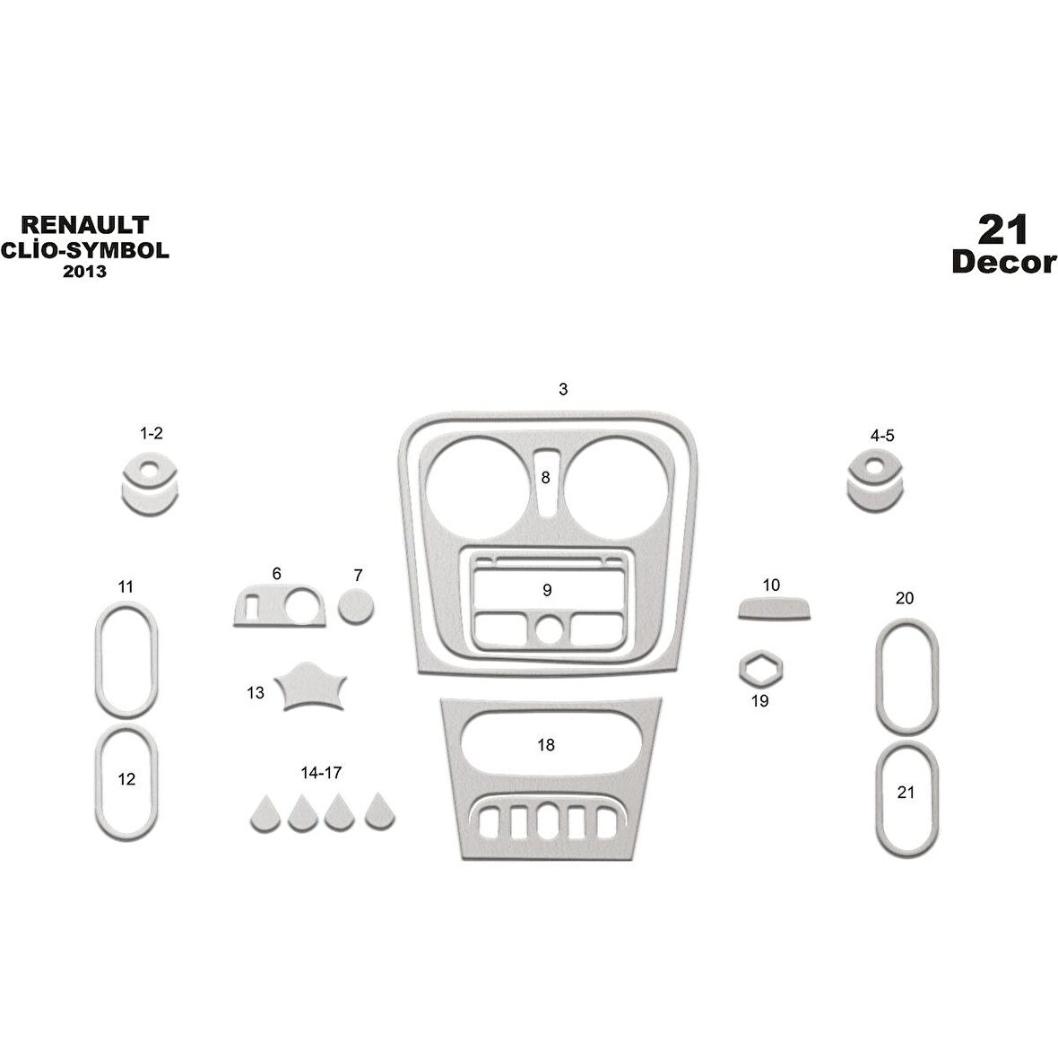 Meriç® Renault Clio Symbol Ön Torpido Kaplama 21 Parça 2012-2019