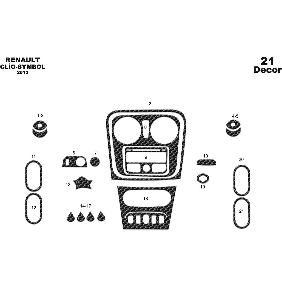 Meriç® Renault Clio Symbol Ön Torpido Kaplama 21 Parça 2012-2019