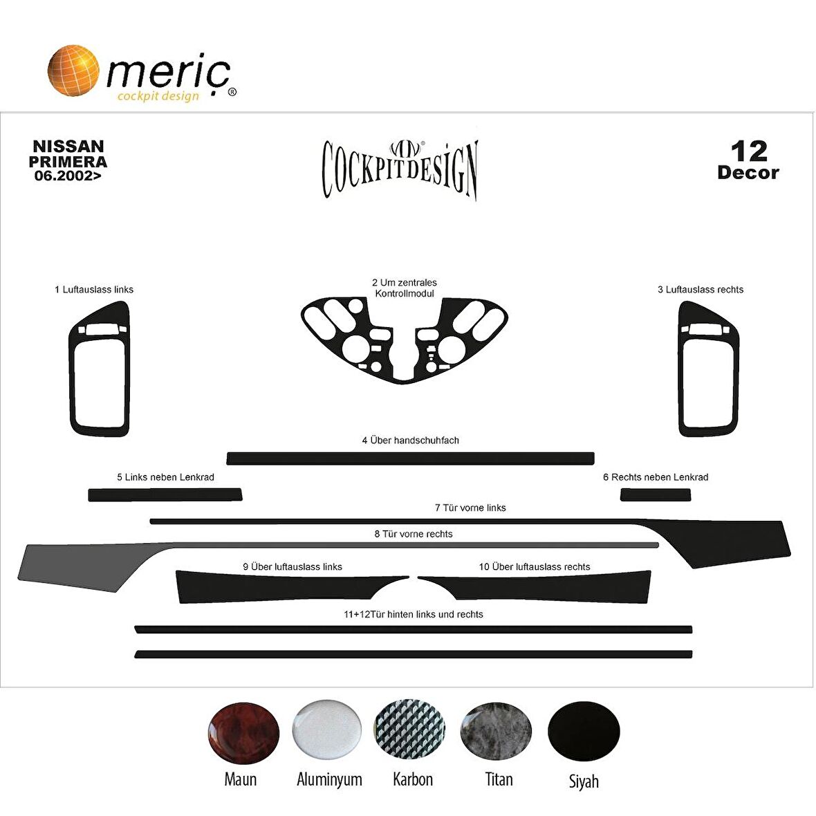 Meriç® Nissan Primera Ön Torpido Kaplama 12 Parça 2002-2006
