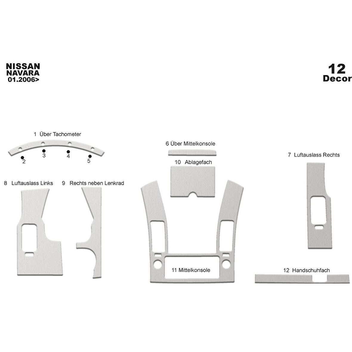 Meriç® Nissan Navara Ön Torpido Kaplama 12 Parça 2006-2010