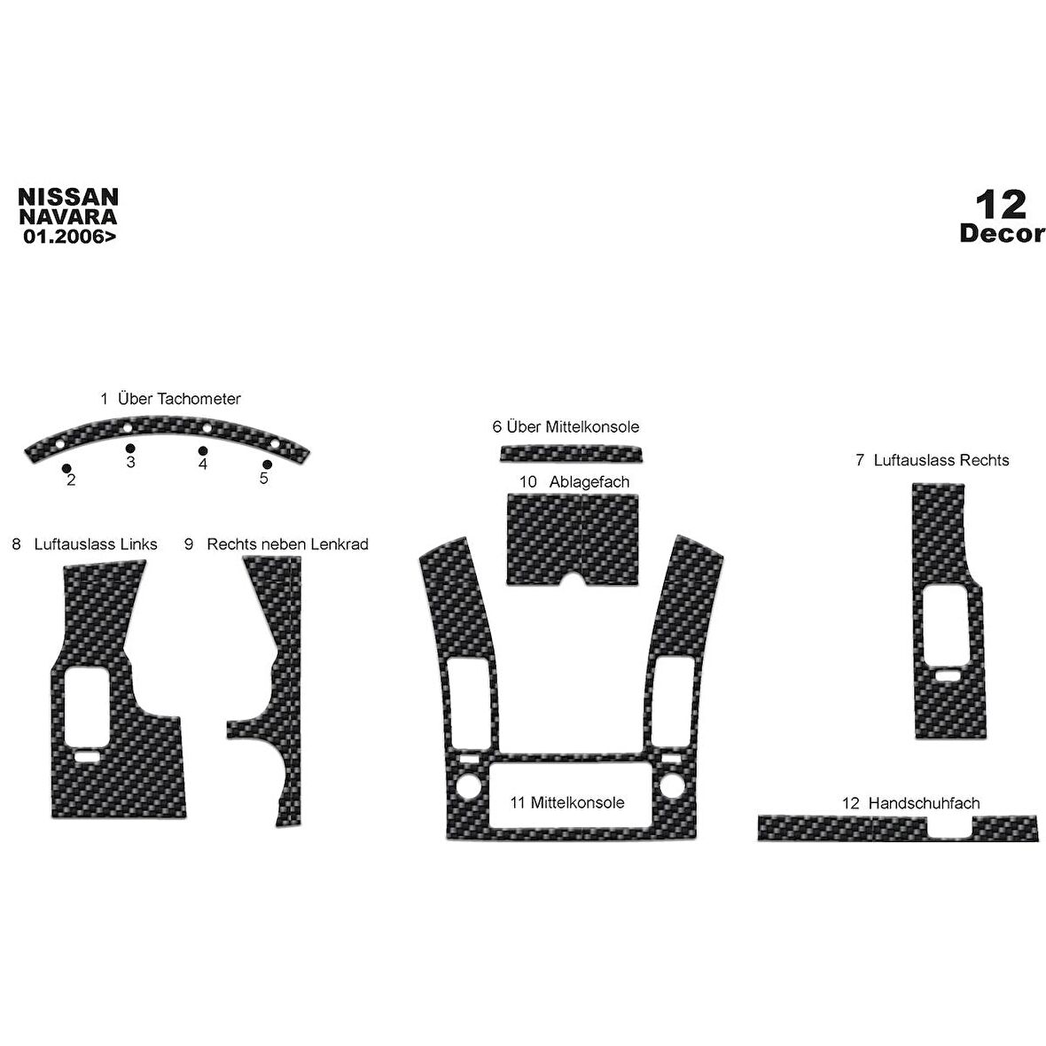 Meriç® Nissan Navara Ön Torpido Kaplama 12 Parça 2006-2010